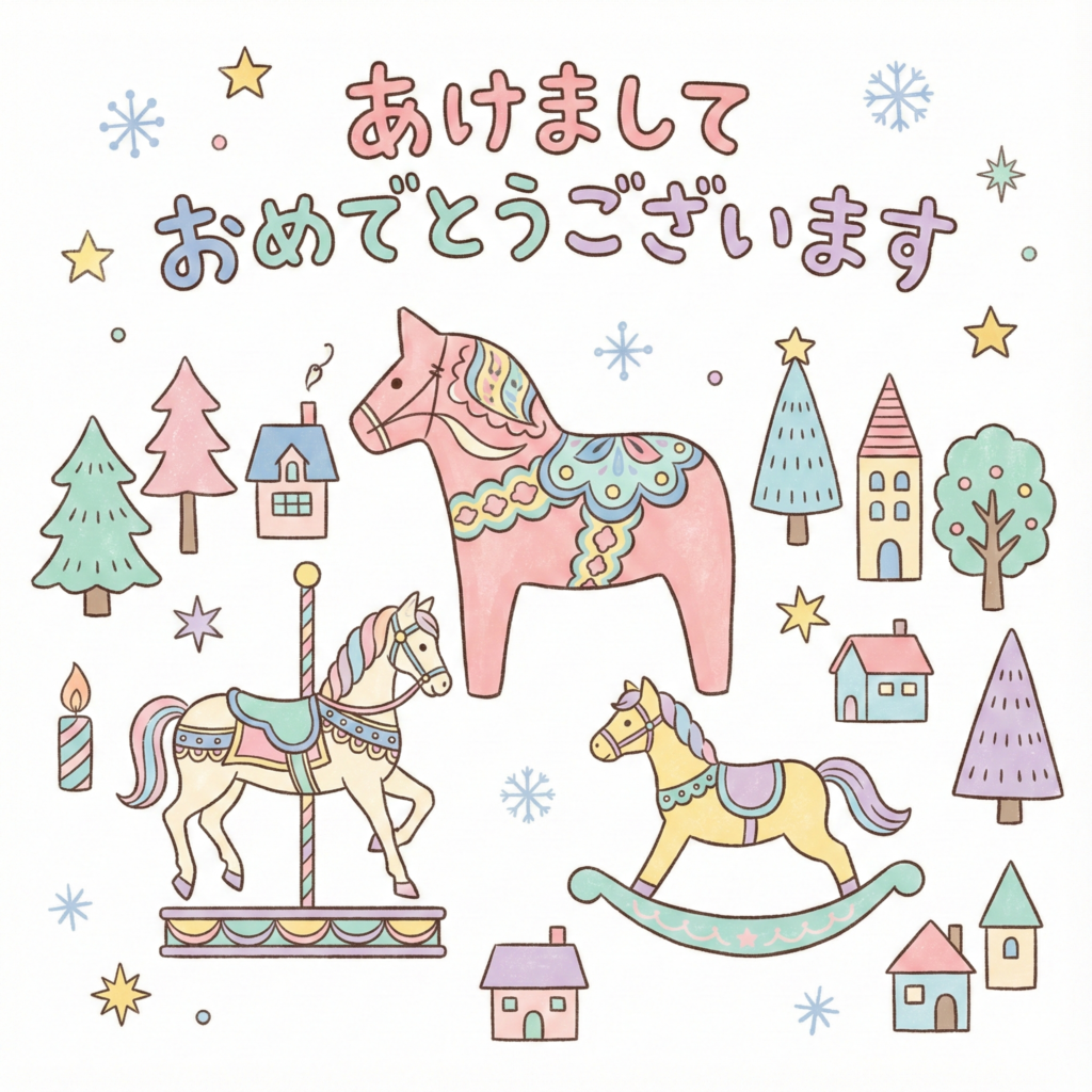 年賀状スタンプ無料line馬2026おしゃれ可愛い