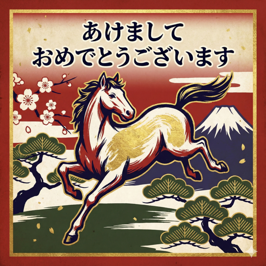 年賀状スタンプ無料line馬2026レトロ
