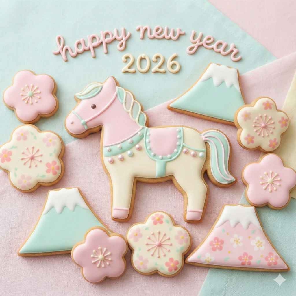 年賀状スタンプ無料line馬かわいいcuteクッキー柄